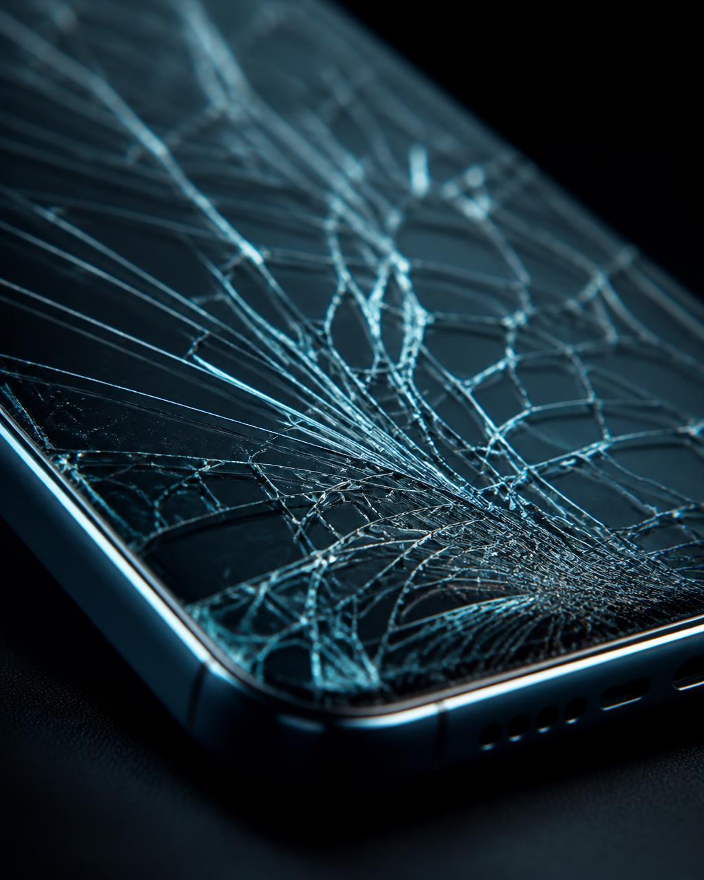 Macro artistique d’un écran de smartphone fissuré